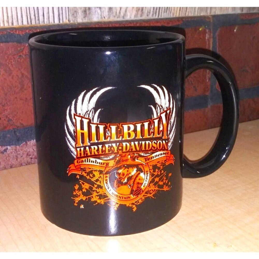 Harley Davidson Mug Coffee Cup black orange Hill Billy Wings affliction style